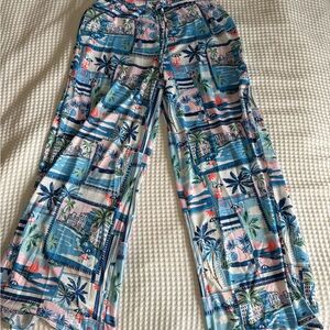 Time and Tru Pastel Tropical Print Lounge Pants - Blue & Pink